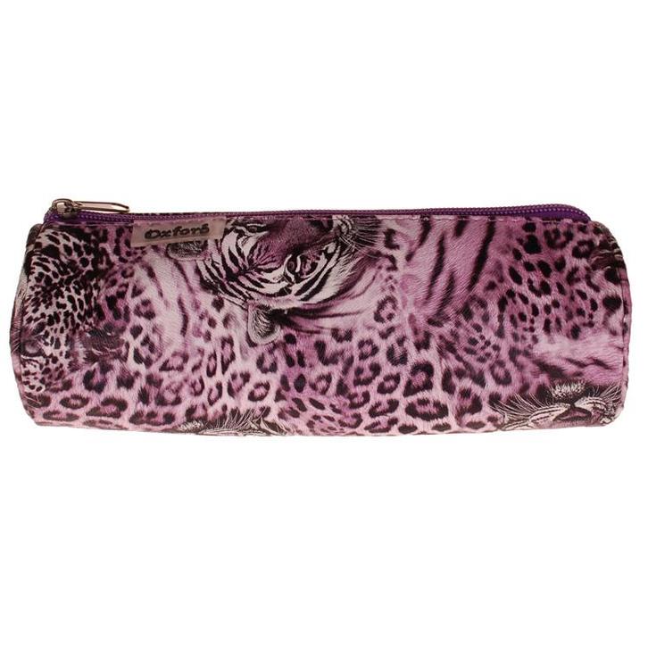 Etui Rond - Tijgers en Luipaarden - Lila Paars - 21,5x7,5cm, Diversen, Schoolbenodigdheden, Nieuw, Ophalen of Verzenden