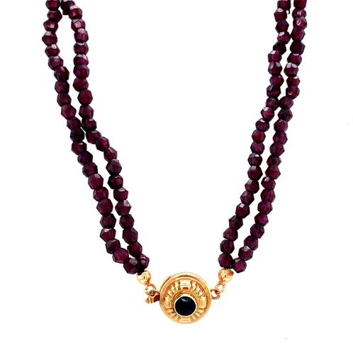 Vintage granaat collier met gouden sluiting 14 krt, Sieraden, Tassen en Uiterlijk, Kettingen, Nieuw, Ophalen of Verzenden