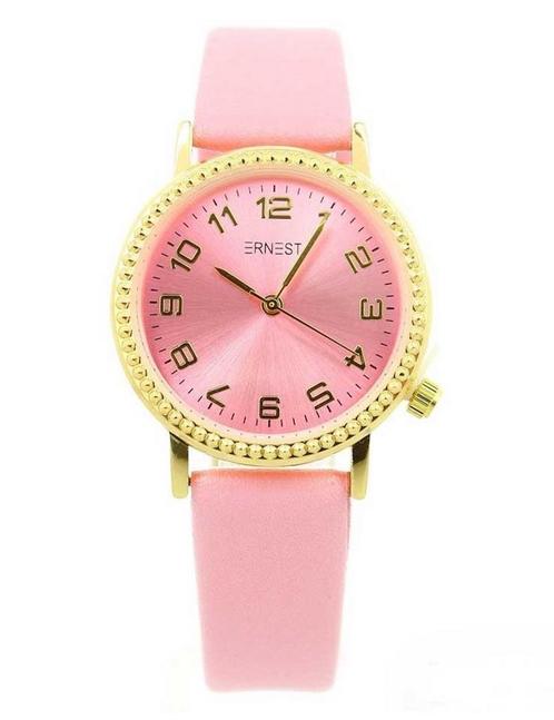 Ernest horloge - Goudkleurig, roze, Sieraden, Tassen en Uiterlijk, Horloges | Dames, Kunststof, Nieuw, Staal, Overige merken, Polshorloge