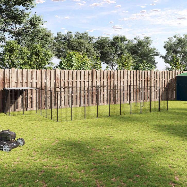 vidaXL Hondenkennel 19,36 m² staal zwart, Dieren en Toebehoren, Honden-accessoires, Nieuw, Verzenden