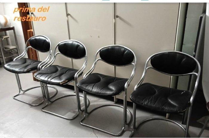 Eetkamerstoel - Staal, Synthetisch leder - Set van vier, Antiek en Kunst, Kunst | Designobjecten