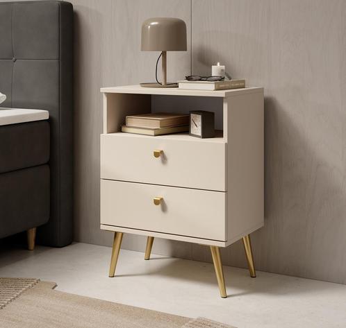 Meubella Nachtkastje beige 50 cm met lade goud, Huis en Inrichting, Slaapkamer | Nachtkastjes, Nieuw, Verzenden