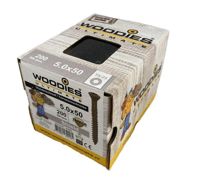Woodies Ultimate Shield  vlonderschroef 5.0 x 50mm 200 stuks, Doe-het-zelf en Verbouw, IJzerwaren en Bevestigingsmiddelen, 50 tot 100 mm