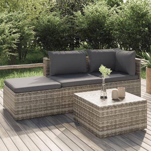 vidaXL 4-delige Loungeset met kussens poly rattan grijs, Tuin en Terras, Tuinsets en Loungesets, Loungeset, Nieuw, Rotan, Verzenden