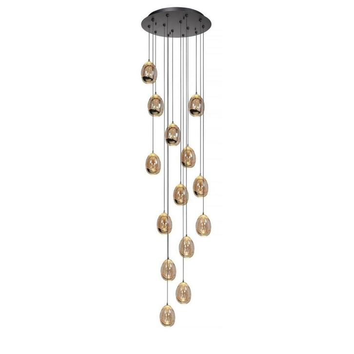High light | Hanglamp | Amber | Golden Egg | 14 lichts, Huis en Inrichting, Lampen | Hanglampen, 75 cm of meer, Nieuw, Glas, Ophalen of Verzenden