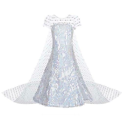 Prinsessenjurk - Witte Elsa jurk met sleep - Korte mouw, Kinderen en Baby's, Carnavalskleding en Verkleedspullen, Nieuw, Ophalen of Verzenden