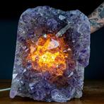 Natuurlijke paarse Amethist & Calciet kristallen Lamp-, Verzamelen, Mineralen en Fossielen