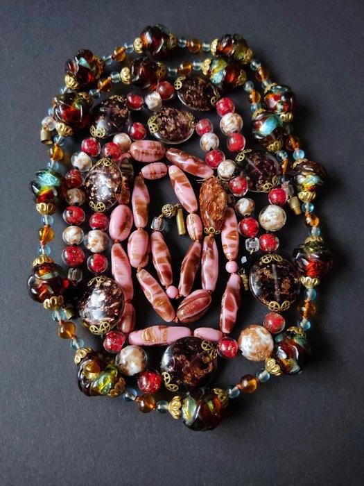 messing - Ketting - Gold foil glaskralen, Antiek en Kunst, Antiek | Glas en Kristal