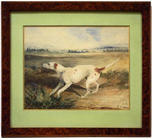 Scuola francese (XIX), Monogrammista DC - Cane da ferma, Antiek en Kunst, Kunst | Schilderijen | Klassiek