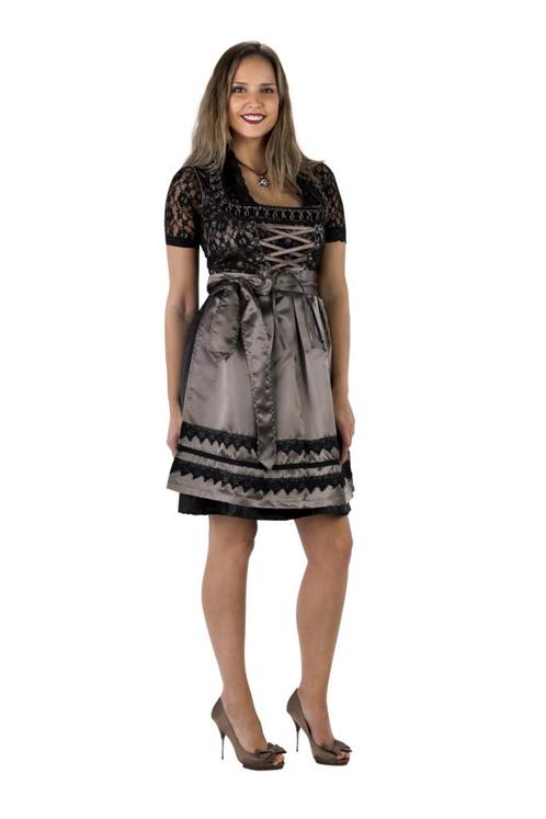 Dirndl zwart kant/taupe, satijnen schort, Hobby en Vrije tijd, Feestartikelen, Nieuw, Verzenden