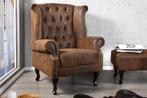 Chesterfield fauteuil 85cm antiek bruin met knoopstiksel en, Nieuw, Ophalen of Verzenden