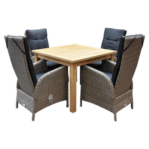 Selena Menorca dining tuinset 100x100xH79 cm 5-delig teak, Tuin en Terras, Tuinsets en Loungesets, Nieuw, Ophalen of Verzenden