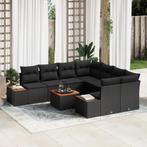 vidaXL 9-delige tuinset met kussens zwart poly rattan acacia, Tuin en Terras, Tuinsets en Loungesets, Verzenden, Nieuw, Rotan