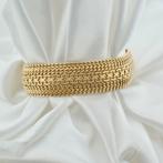 Gouden brede fantasie schakel armband | 19,5 cm, Ophalen of Verzenden, Gebruikt, Overige kleuren, Goud