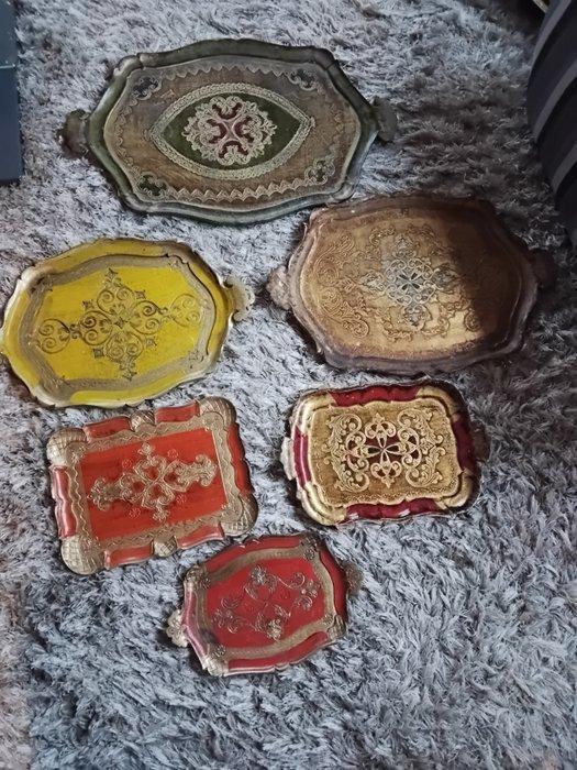 Dienblad (6) - Hout, Plastic - Vassoio fiorentino, Antiek en Kunst, Curiosa en Brocante