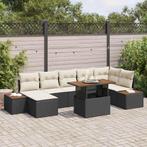 vidaXL Tuin Eetset met kussen 8 pcs Zwart en Beige, Tuin en Terras, Tuinsets en Loungesets, Verzenden, Nieuw, Rotan