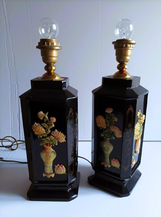 Tafellamp - Hout en parelmoer - Een paar lampen van gelakt, Antiek en Kunst, Curiosa en Brocante