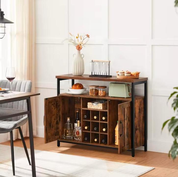 Dressoir Keukenkast met 2 Deuren en Wijnrek (Vintage stijl), Huis en Inrichting, Kasten | Dressoirs, Nieuw, Verzenden