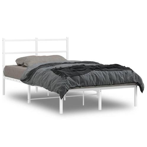 vidaXL Bedframe met hoofdbord metaal wit 120x190 cm, Huis en Inrichting, Slaapkamer | Bedden, 120 cm, 190 cm of minder, Wit, Twijfelaar