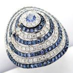 14 karaat Witgoud - Ring - 1.57 ct Saffier - Diamanten, Sieraden, Tassen en Uiterlijk, Antieke sieraden