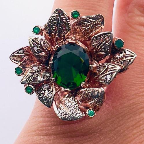 Zonder Minimumprijs - Ring - 9 kt. Roségoud, Zilver Smaragd, Sieraden, Tassen en Uiterlijk, Ringen