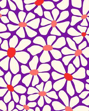 Poplin Katoen Retro Bloemen Violet, Hobby en Vrije tijd, Stoffen en Lappen, Paars, Nieuw