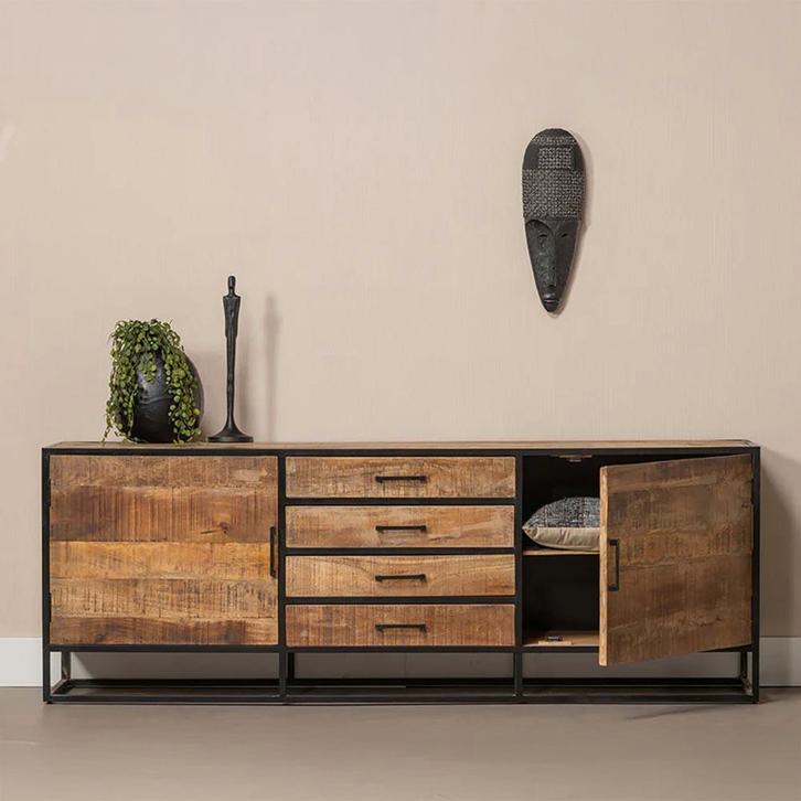 Dressoir Mangohout Lowen 210 cm, Huis en Inrichting, Kasten | Dressoirs, 200 cm of meer, 25 tot 50 cm, Nieuw, Overige houtsoorten