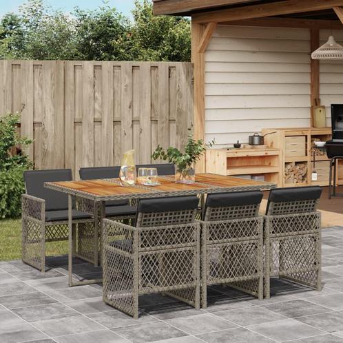 vidaXL 7-delige Tuinset met kussens poly rattan grijs, Tuin en Terras, Tuinsets en Loungesets, Tuinset, Nieuw, 6 zitplaatsen, Rotan