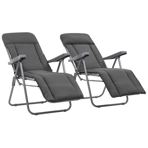 vidaXL Tuinstoelen met kussen inklapbaar 2 st grijs, Tuin en Terras, Tuinstoelen, Nieuw, Verzenden