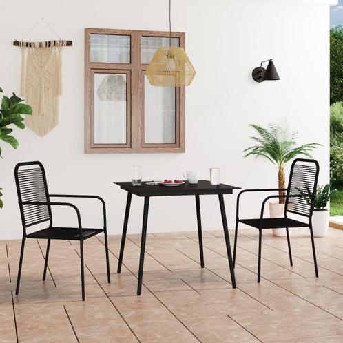vidaXL 3-delige Tuinset katoenen touw en staal zwart, Tuin en Terras, Tuinsets en Loungesets, Tuinset, Nieuw, 2 zitplaatsen, Rvs