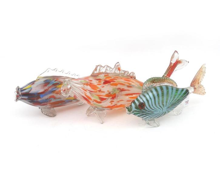 Drie glazen vissen, Italië, Murano, 20e eeuw, Antiek en Kunst, Antiek | Glas en Kristal
