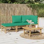 vidaXL 3-delige Loungeset met kussens bamboe groen, Verzenden, Nieuw, Hout, Loungeset
