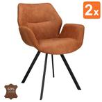 Stoelen | PERLA | Leer/Metaal | Camel | Zwarte Poten |, Verzenden, Nieuw in verpakking