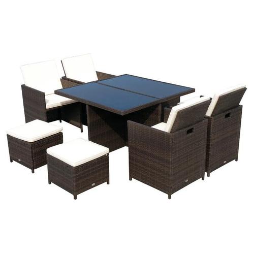 TRUUSK Polyrattan Zitgroep Eetset 21 Delig Met Kussens Tuinm, Tuin en Terras, Tuinsets en Loungesets, Nieuw, Verzenden
