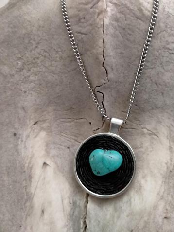 RVS_ketting - met hanger met turqoise steen - hand gemaakt beschikbaar voor biedingen