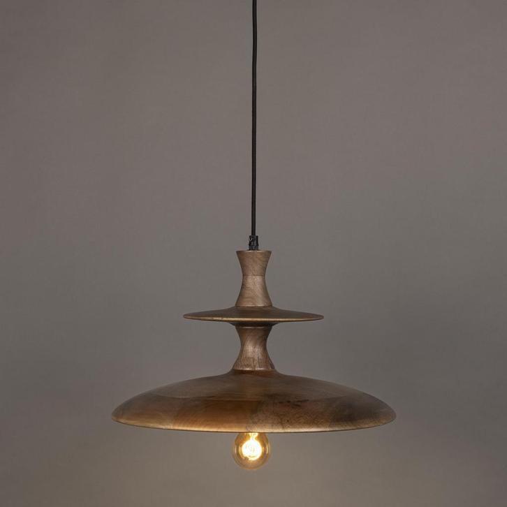 *WOONWINKEL* Dutchbone Cath L Walnut Houten Hanglamp Walnoot, Huis en Inrichting, Lampen | Hanglampen, Nieuw, Verzenden
