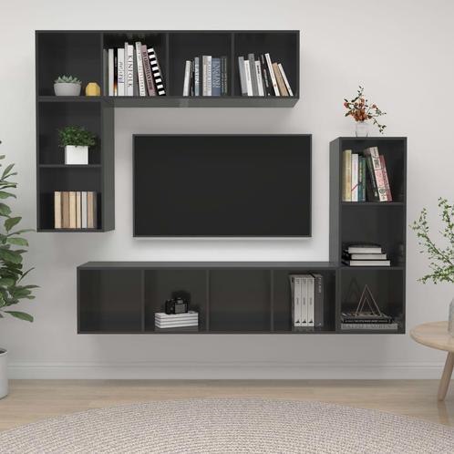 vidaXL 4-delige Tv-meubelset spaanplaat hoogglans grijs, Huis en Inrichting, Kasten | Televisiemeubels, 25 tot 50 cm, Nieuw, Overige houtsoorten