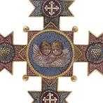 Hanger Antiek Italiaans pauselijk 22K goud micro-mosaiëk, Sieraden, Tassen en Uiterlijk, Antieke sieraden