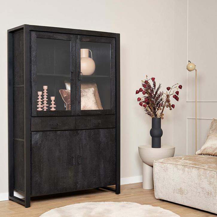 *WOONWINKEL* Starfurn Boaz Black Zwarte Vitrinekast Van Mang, Huis en Inrichting, Kasten | Wandmeubels, Nieuw, Verzenden