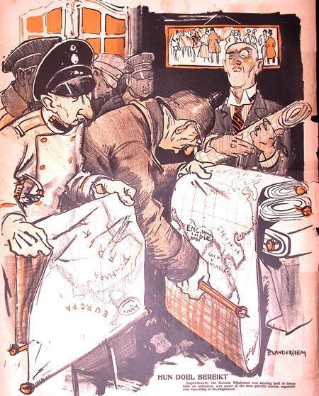 Spotprent over Duitse officieren die rollen stof bekijken, Antiek en Kunst, Kunst | Litho's en Zeefdrukken, Verzenden