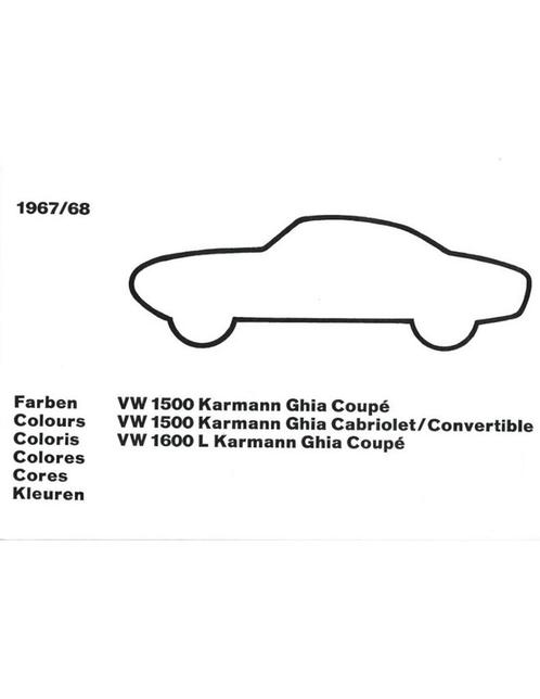 1967/68 VOLKSWAGEN KARMANN GHIA KLEUREN EN BEKLEDING, Boeken, Auto's | Folders en Tijdschriften, Volkswagen