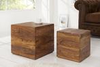 Set van 2 bijzettafels kubus MAKASSAR 40cm Sheesham massief, Huis en Inrichting, Tafels | Sidetables, Ophalen of Verzenden, Nieuw