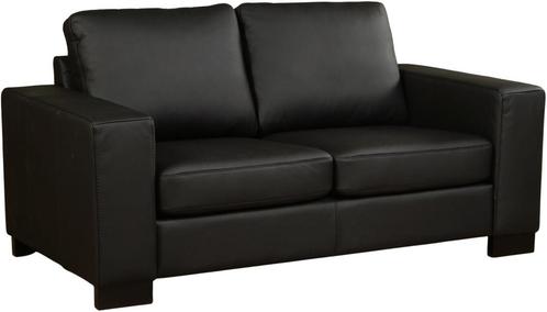 Zwarte leren moderne 2-zitsbank - poot hout zwart - Hermes L, Huis en Inrichting, Banken | Bankstellen, 150 tot 200 cm, 75 tot 100 cm