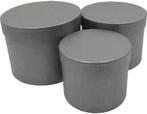 Bloemendoos Set van 3 rond Grijs flowerbox cadeau doos, Ophalen of Verzenden, Nieuw