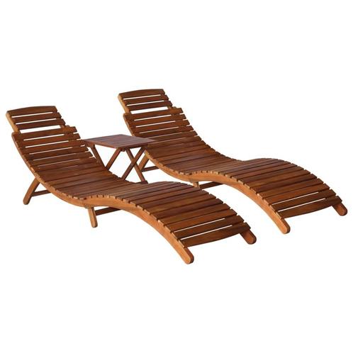 vidaXL Ligbedden met theetafel 3-delig massief acaciahout, Tuin en Terras, Ligbedden, Nieuw, Verzenden