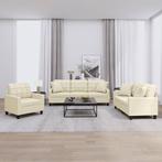 vidaXL 3-delige Loungeset met kussens kunstleer crèmekleurig, Verzenden, 150 tot 200 cm, Nieuw, Leer