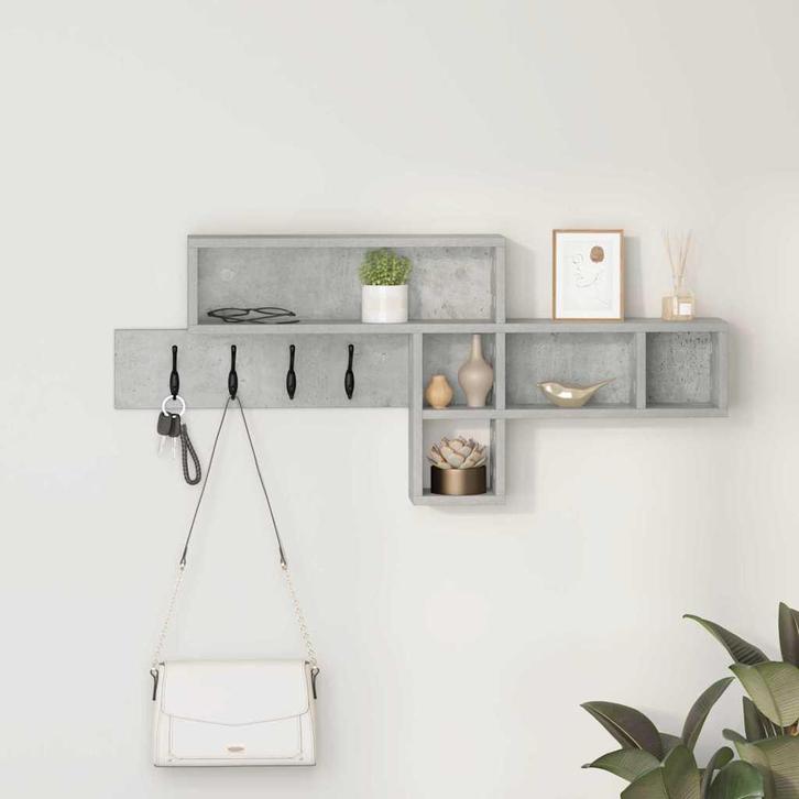 vidaXL Wandgemonteerde kapstok met plank Betongrijs 100 x 12, Huis en Inrichting, Woonaccessoires | Wandplanken en Boekenplanken