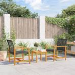 vidaXL 3-delige Bistroset poly rattan en acaciahout zwart, Verzenden, Nieuw, Rotan