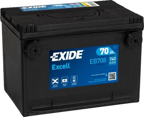 Exide Excell accu | EB708 | 12V 70Ah, Auto-onderdelen, Accu's en Toebehoren, Ophalen of Verzenden