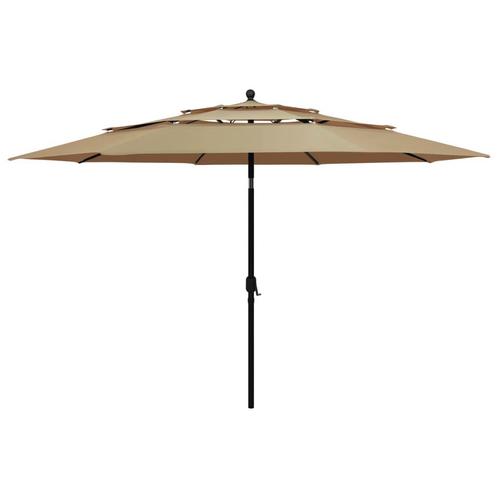 vidaXL Parasol 3-laags met aluminium paal 3,5 m taupe, Tuin en Terras, Parasols, Nieuw, 3 tot 4 meter, Verzenden